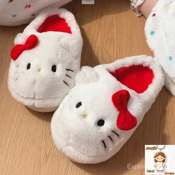 [Sanrio Chinelos De Pelúcia Olá Kittys Kawaii Estudante Bonito Outono Inverno Quarto Inverno Bonito Sapatos Meninas De P