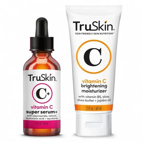 TruSuperCDuowithVitaminCPlus Super Sérum Facial, 1 onça & Hidratante Iluminador com Vitamina C, 2 onças – Conjunto de Pr