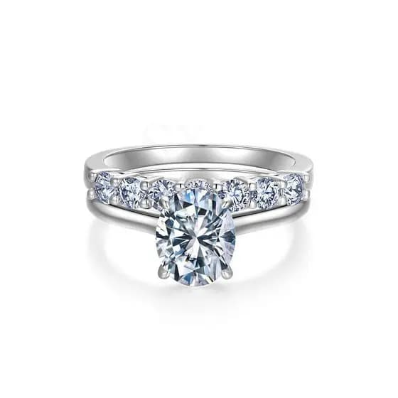 Anel Halo com Moissanite Oval de 2 Quilates para Mulheres DVVS1 Empilhável Banhado a Ouro 18K Fabricado em Laboratório H