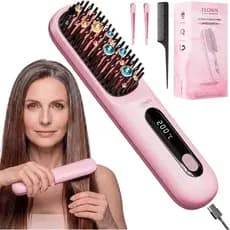 FLOWN ® OriginalGoBrushPRO[Rotina de Estilização Capilar em Cinco Minutos]-Escova Térmica Sem Danos com Carregador USB-C