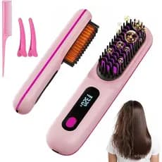 Escova Alisadora de Cabelo GoBrushPro, Escova Alisadora Sem Fio Atualizada 2026, Aquecimento Rápido MCH, 3 Configurações