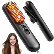 GoBrushPro2026, Escova Alisadora de Cabelo Sem Fio, Mini Alisador de Cabelo com 4 Configurações de Temperatura, Escova A