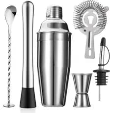 Conjunto de coqueteleira ZPUFAW de 6 peças, coqueteleira de 24 onças, coador, bastão misturador, copo medidor, colher mi