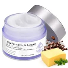 Creme Firmador e Antienvelhecimento para Pescoço, 1.7 Fl Oz para Pescoço e Peito com 4% de Manteiga de Cacau, Ácido Hial