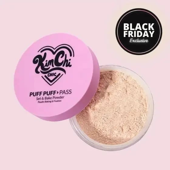 Conjunto KimChi Chic Puff Puff Pass & Pó de Cozimento com Pó de Arroz & Vitamina-E, Maquiagem Leve e Translúcida, Pó Fix