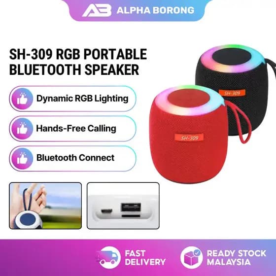 [Alpha Borong] Caixa de Som Bluetooth com Luz RGB, Caixa de Som Estéreo de Tecido em Tamanho Mini, Caixa de Som Estéreo