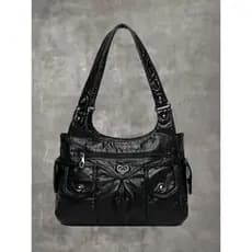 Bolsa Tote Feminina Elegante com Coração Decorativo, Grande Capacidade para Uso Diário, Bolsa de Compras Versátil e Mode