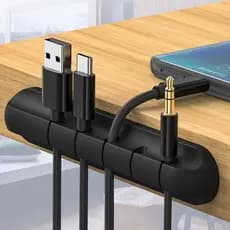 Organizador de Cabos com 5 Clipes de Silicone, Enrolador de Cabos USB, Clipes para Organização de Mesa, Suporte para Cab