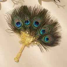 Ventilador portátil de pena de pavão, pequeno ventilador de casamento, decoração Hanfu, adereços de tiro, fotografia de