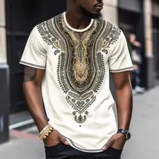 Novo estilo impressão 3D camiseta bloco de cores padrão tribo africana em torno do pescoço impressão diária moda manga c
