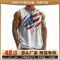 2026 americano dia independente verão sem mangas colete novo estilo masculino impressão 3d solto esportes Cross-Border f