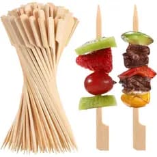 200 Espetos de Bambu para Aperitivos, Palitos de 4,7 Polegadas para Coquetéis, Frutas, Salsichas, Petiscos de Churrasco,