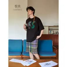 Yue pijamas internos masculinos verão verão fino Shorts de manga curta puro algodão Homewear letras casuais masculinas p