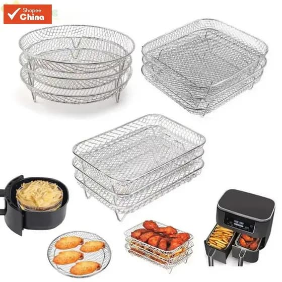 [Vendendo como água] Churrasqueira HNANC, Fritadeira a Ar Antiaderente de Aço Inoxidável, Cesto Empilhável, Uten 9DWG