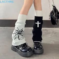 LACTHRE Capa De Pé De Malha Confortável Quente Punk Cruz Estrela Crânio Estilo Harajuku Lolita Para Meninas Polainas Fem