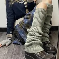 Novidade em JK Lolita: Aquecedores de Pernas Femininos para Outono Inverno, Meias Longas de Tricô, Brancas, Estilo Y2K P