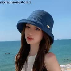 MXFASHIONE Chapéu De Pescador Feminino , Aba Larga , Cor Sólida , Sol De Verão , Proteção Solar Bacia Respirável