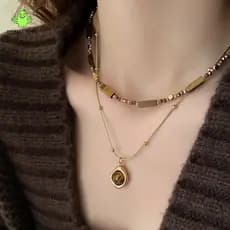 HENGHOME 1/2 Pçs Retro Temperamento Em Camadas Olho De Tigre Pedra Pingente Nelace Para Mulheres Meninas Luz Luxo Camiso