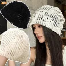 Gorro De Renda Elástica Estilo Francês Boêmio Respirável Oco Boné De Malha 3D Flor Retrô Primavera Bonés De Viagem