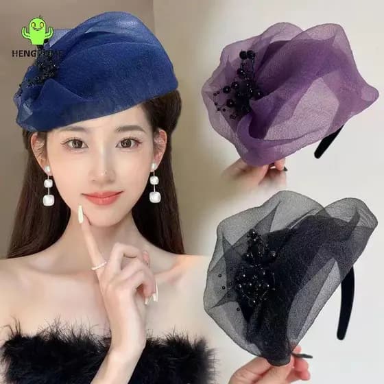 HENGHOME Elegante Meio Chapéu Francês Retro Cabelo Hoop Jantar Festa Hairband Para Mulheres Meninas Temperamento Headwea