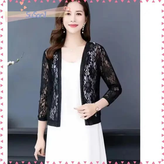 LUCKY-SUSAN1 Cardigan Feminino , Camisa Respirável De Ar Condicionado , Cardigã Curto De Renda Floral De Praia