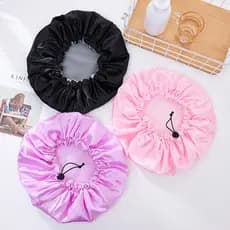 Touca de banho ajustável estilo cordão Extra grande, camada dupla, à prova d'água, chapéu preto, pano colorido + touca d