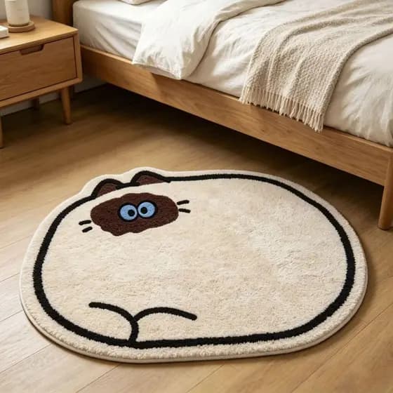 Gato bonito dos desenhos animados tapete de chão quarto cabeceira engrossado imitação Cashmere tapete porta do banheiro