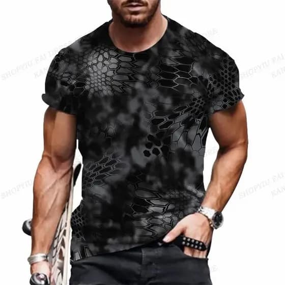 Camiseta camuflada masculina camuflada 3D impressa camiseta masculina moda gola redonda manga curta camiseta Casual ao a