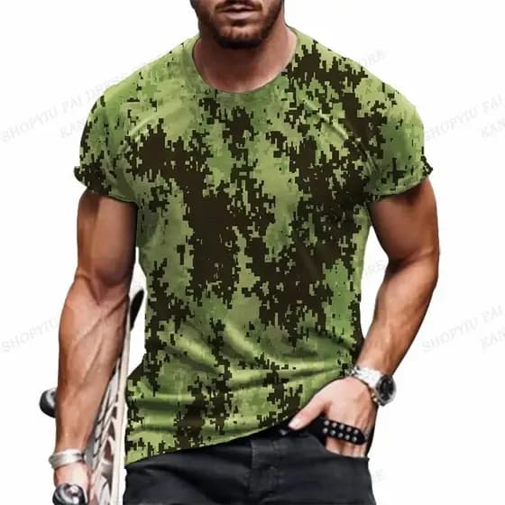 Camiseta camuflada masculina camuflada 3D impressa camiseta masculina moda gola redonda manga curta camiseta Casual ao a