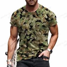 Camiseta camuflada masculina camuflada 3D impressa camiseta masculina moda gola redonda manga curta camiseta Casual ao a