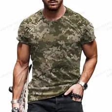Camiseta camuflada masculina camuflada 3D impressa camiseta masculina moda gola redonda manga curta camiseta Casual ao a
