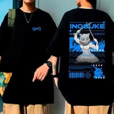 Camiseta Oversized Anime Demons Slayer Estampado Zenitsu Tanjiro Nezuko Inosuke Algodão Unissex
