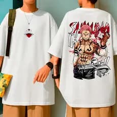 Camiseta oversized de algodão com estampa de anime, ideal para fitness, modelo ninja Sukuna, unissex.