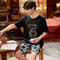 Pijamas masculinos verão fino puro algodão de manga curta terno de duas peças tamanho grande algodão masculino pode usar