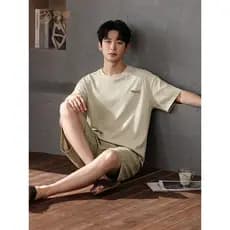 Gongdie [pode usar fora] Loungewear masculino de algodão puro adequado para a pele, adolescentes, estudantes, Plus Size,