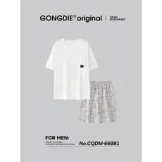 Gongdie [pode usar fora] pijamas de manga curta de algodão puro masculino estudantes adolescentes Plus Size em torno do