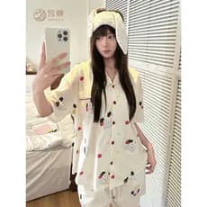 Gongdie [pode usar fora] Apple Puppy Pijama de algodão puro feminino de manga curta verão desenho animado fofo terno par