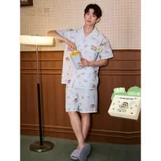 Gongdie [Tipo de sensação legal] Crayon Shin-Chan Pijama masculino de algodão nuvem desenho animado fofo roupa externa d