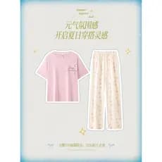 Gongdie [pode usar fora] Disney Mary Cat Pijama feminino de algodão puro verão calças de manga curta doce desenho animad