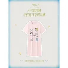 Gongdie [pode usar fora] Snoopy Girl Puro Algodão Camisola de Manga Curta Gola Redonda Doce Desenho Animado Bonito Servi