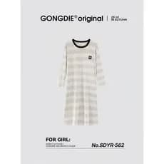 Gongdie [leve macio] primavera outono camisola de manga comprida feminina algodão puro simples pijamas de comprimento mé