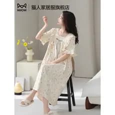 Catman camisola feminina verão puro algodão verão feminino de manga curta High-End exterior Wear sonho pijamas feminino