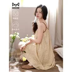 Catman Sling Nightdress feminino verão com almofada no peito feminino High-End Lyocell âmbar pijamas feminino 2026 novo