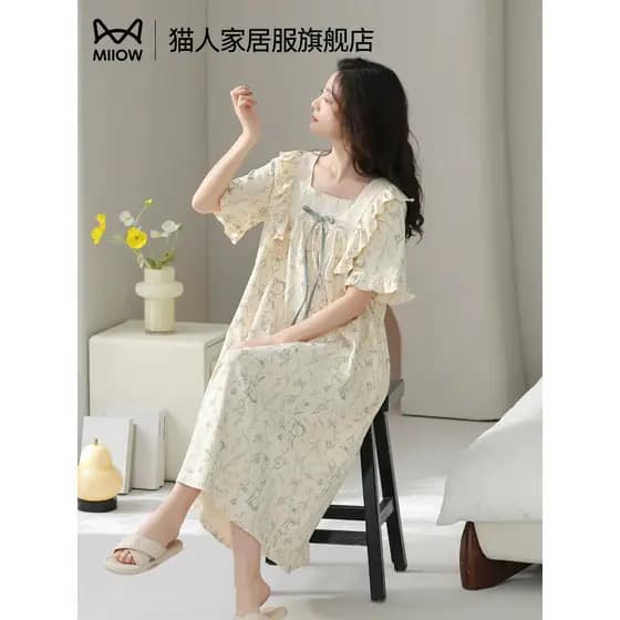 Gato camisola feminina verão puro algodão feminino de manga curta verão High-End morango flor pijamas feminino 2026 novo