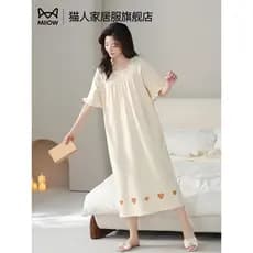 Gato camisola feminina verão puro algodão feminino High-End verão de manga curta fino beijo pijamas feminino 2026 novo e