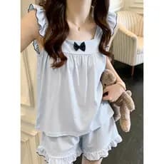 2026 novo estilo verão céu pequena manga voadora estilo princesa pijamas senhoras Shorts Bowknot terno Loungewear pode u