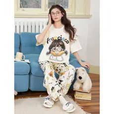 2026 novo estilo verão bonito pijamas senhoras calças de manga curta estilo fino Loungewear tamanho grande pode usar ter