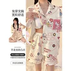 Senhoras de manga curta verão dia Plus Size pijamas 2026 novo estilo com almofada no peito um estilo fino Homewear terno