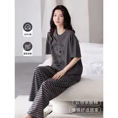 Fenteng Ke'an pijamas femininos 2026 novo estilo verão puro algodão calças femininas de manga curta macio Homewear terno