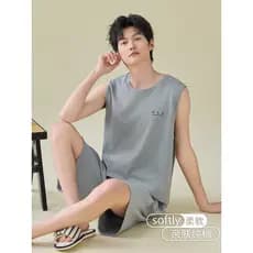 Pijamas masculinos verão puro algodão 2026 novo estilo colete verão estilo juventude bonito Homewear terno